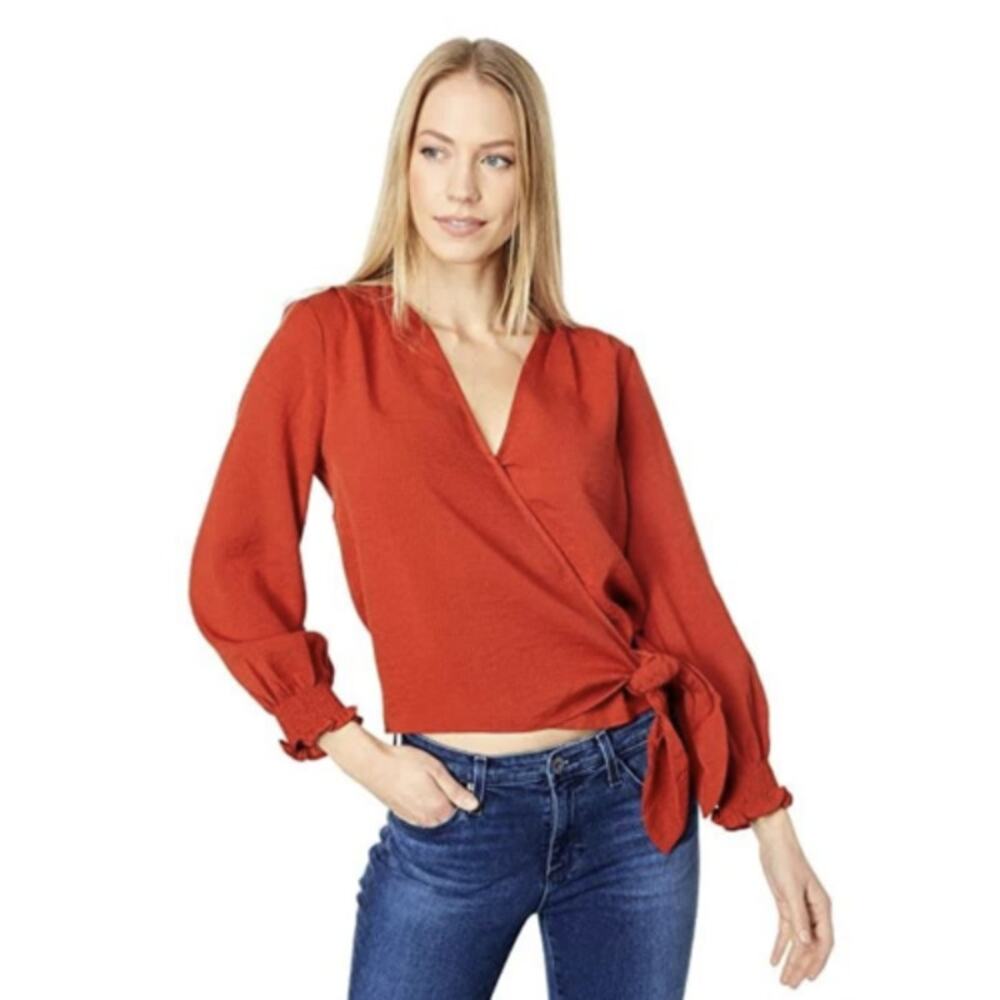 Madewell $88 Smocked Sleeve Wrap Top Size XXS Etruscan Clay